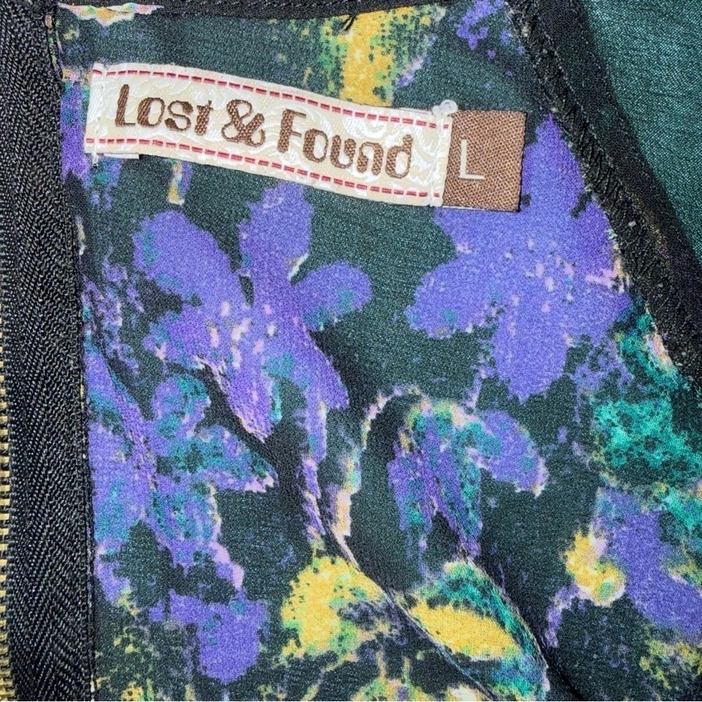 Lost & Found Floral Blouse with Sheer Sleeves Size L Boho Festival Y2K Night Out - Picture 5 of 13